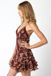 Kurstine Floral Print Ruffle Hem Mini Dress - Wine/Floral