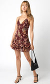 Kurstine Floral Print Ruffle Hem Mini Dress - Wine/Floral