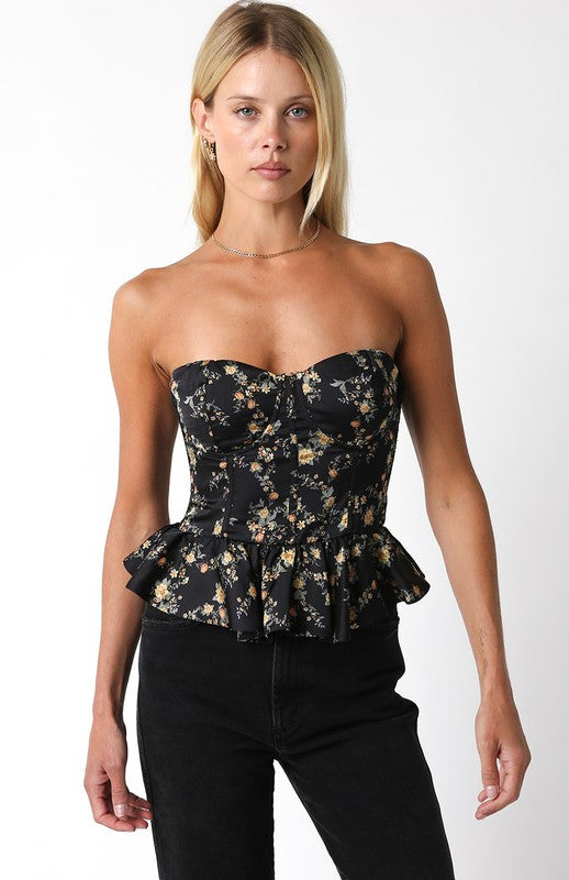 Monica Floral Bustier Peplum Top