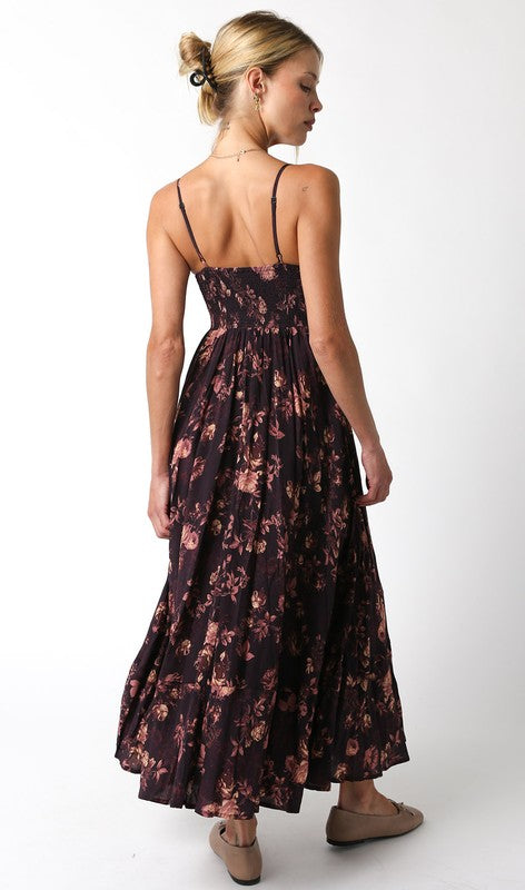 Shila Floral Square Neck Maxi Dress - Eggplant Floral