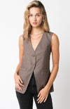 Rachelle V-Neck Front Slit Top - Brown