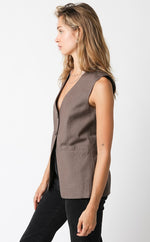 Rachelle V-Neck Front Slit Top - Brown