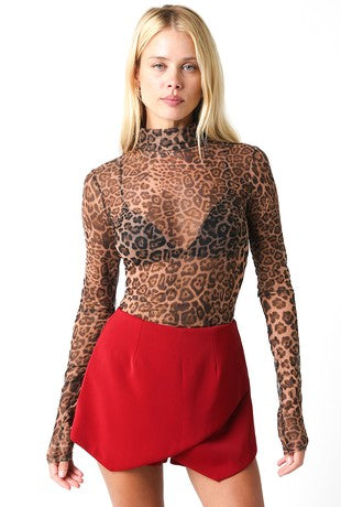 Griselda Leopard Mesh Long Sleeve Top