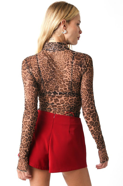 Griselda Leopard Mesh Long Sleeve Top