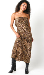 Gisely Strapless Leopard Cowl Tie Back Maxi Dress