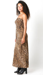 Gisely Strapless Leopard Cowl Tie Back Maxi Dress