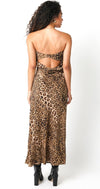 Gisely Strapless Leopard Cowl Tie Back Maxi Dress