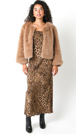 Gisely Strapless Leopard Cowl Tie Back Maxi Dress