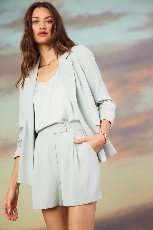 Melany Long Sleeve Blazer and Dress Short Set - Dove Grey