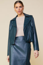 Charlotte Faux Leather Moto Jacket - Astro Green