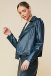 Charlotte Faux Leather Moto Jacket - Astro Green