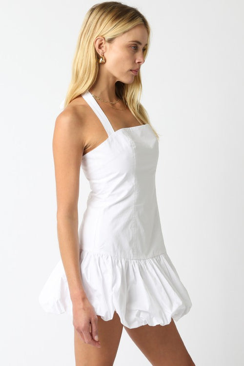 Rosalie Halter Drop Waist Bubble Mini Dress - White