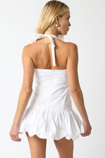 Rosalie Halter Drop Waist Bubble Mini Dress - White