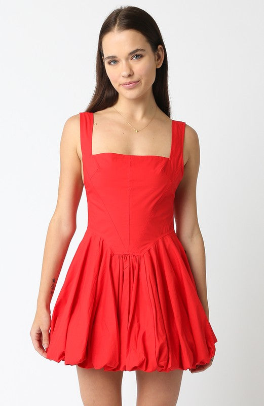 Aliana Princess Cut Square Neck Balloon Hem Mini Dress