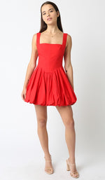 Aliana Princess Cut Square Neck Balloon Hem Mini Dress