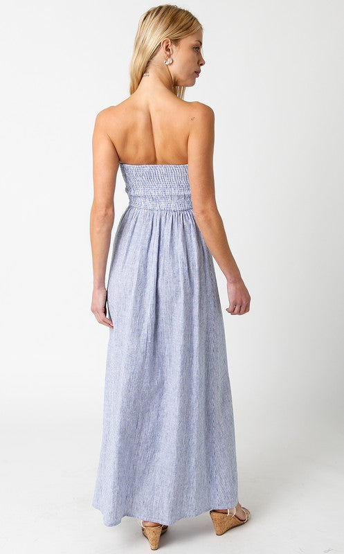 Aaliyah Strapless Stripe Maxi Dress - White/Blue