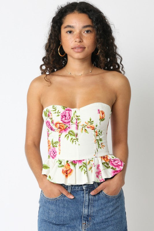 Maddy Floral Strapless Peplum Corset