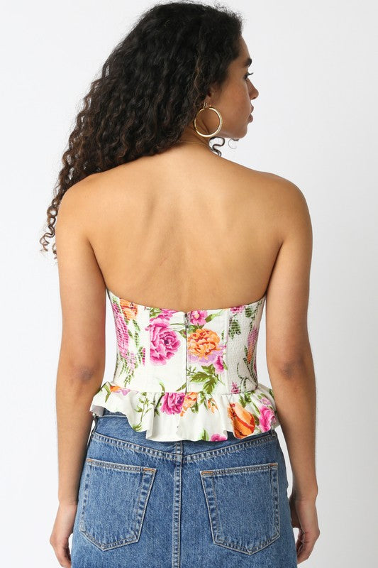 Maddy Floral Strapless Peplum Corset