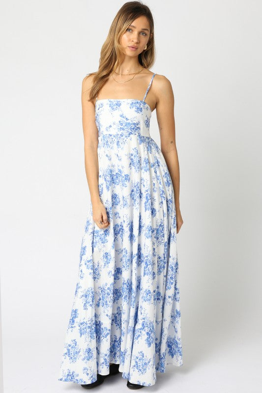 Shila Floral Square Neck Maxi Dress - Lt. Blue/White