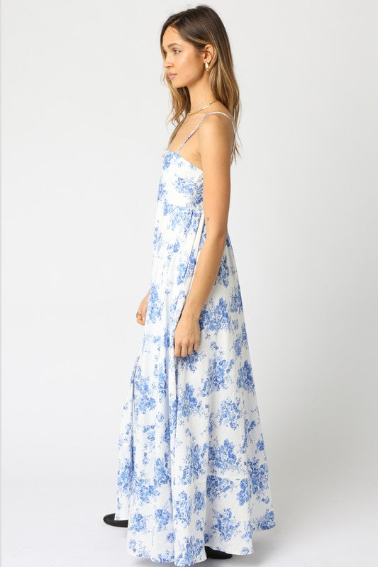 Shila Floral Square Neck Maxi Dress - Lt. Blue/White