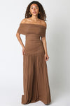 Laurel Off The Shoulder Drop Waist Pleated Hem Maxi Dress