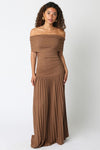 Laurel Off The Shoulder Drop Waist Pleated Hem Maxi Dress