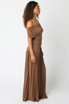Laurel Off The Shoulder Drop Waist Pleated Hem Maxi Dress