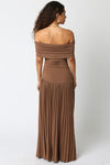 Laurel Off The Shoulder Drop Waist Pleated Hem Maxi Dress