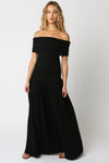 Laurel Off The Shoulder Drop Waist Pleated Hem Maxi Dress - Black
