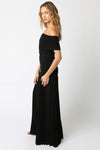 Laurel Off The Shoulder Drop Waist Pleated Hem Maxi Dress - Black