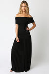 Laurel Off The Shoulder Drop Waist Pleated Hem Maxi Dress - Black