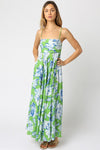 Shila Satin Square Neck Color Block Maxi Dress - Green/Blue/White