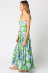 Shila Satin Square Neck Color Block Maxi Dress - Green/Blue/White