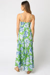 Shila Satin Square Neck Color Block Maxi Dress - Green/Blue/White