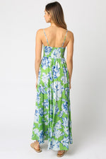 Shila Satin Square Neck Color Block Maxi Dress - Green/Blue/White