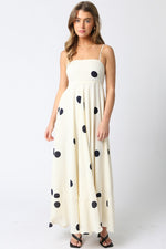 Shila Polka Dot Square Neck Maxi Dress - Cream/Black