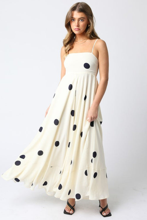 Shila Polka Dot Square Neck Maxi Dress - Cream/Black