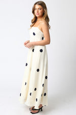 Shila Polka Dot Square Neck Maxi Dress - Cream/Black