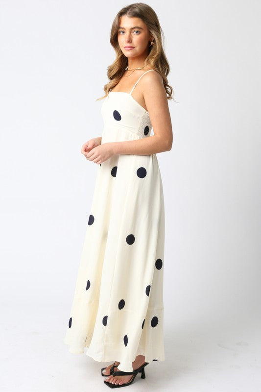 Shila Polka Dot Square Neck Maxi Dress - Cream/Black