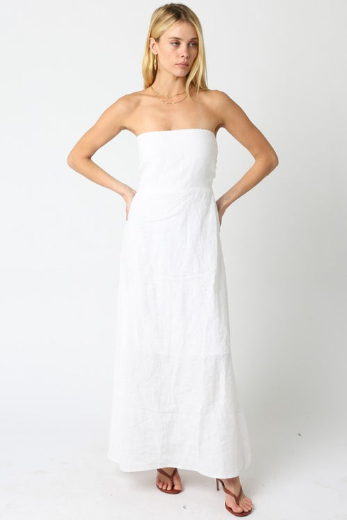 Aaliyah Strapless Linen Maxi Dress - White