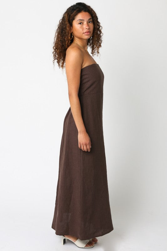 brown strapless linen dress Aaliyah Maxi - / BEST SELLER Strapless maxi