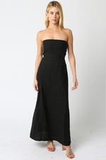 Aaliyah Strapless Linen Maxi Dress - Black