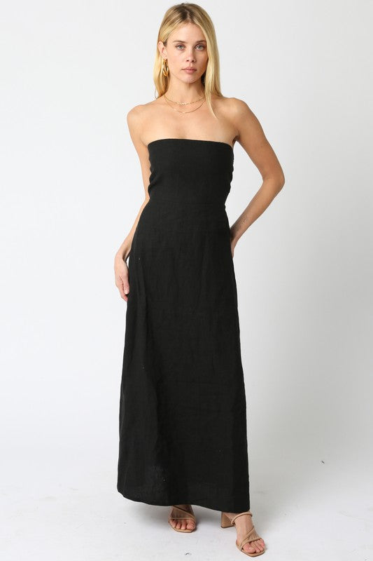 Aaliyah Strapless Linen Maxi Dress - Black