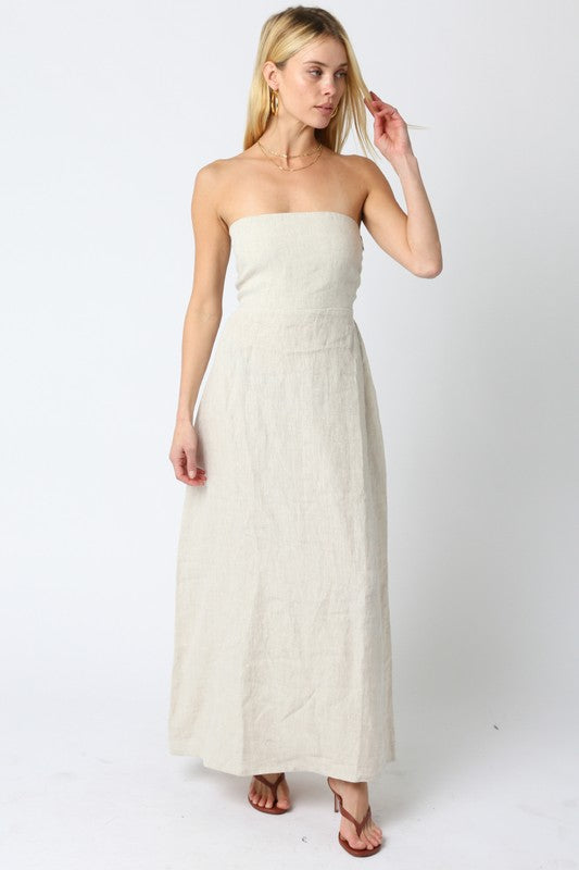 Aaliyah Strapless Linen Maxi Dress - Cream