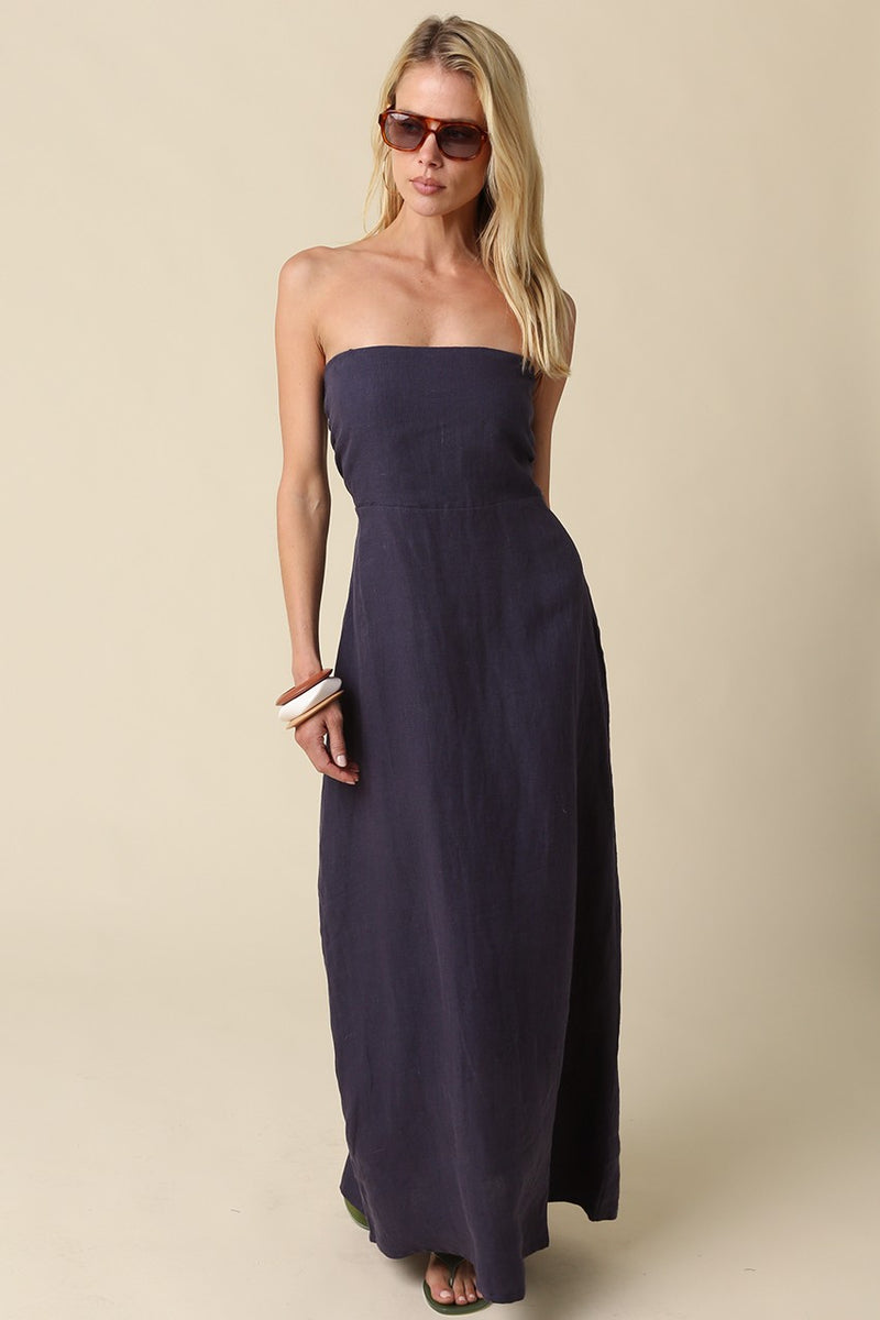 Aaliyah Linen Strapless Maxi Dress