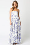 Shila Linen Floral Square Neck Maxi Dress - Blue/White