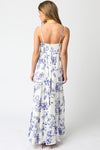 Shila Linen Floral Square Neck Maxi Dress - Blue/White