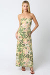 Aaliyah Strapless Linen Maxi Dress - Green Floral