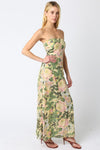 Aaliyah Strapless Linen Maxi Dress - Green Floral