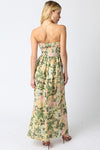 Aaliyah Strapless Linen Maxi Dress - Green Floral